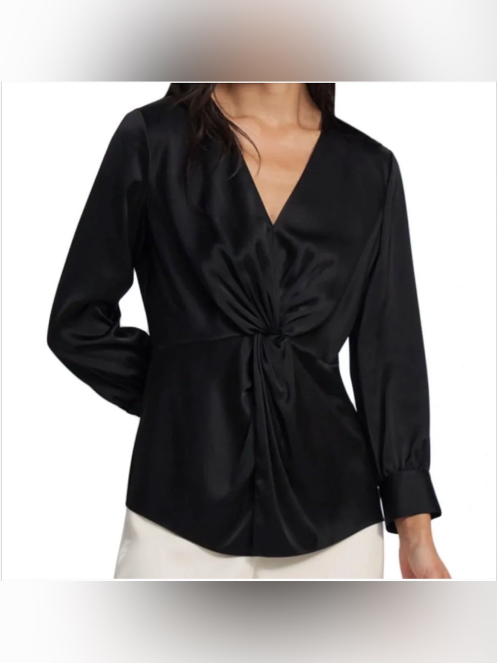 Theory-Black Twist-Front-Blouse-Office-Classic-Elevated-Size 12